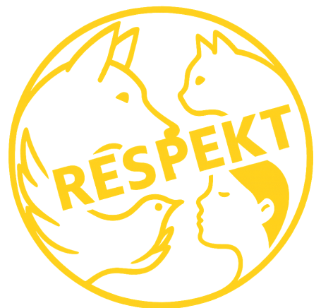 Logo mit ineinander übergehenden Silhouetten von Hund, Katze und Vogel sowie der Silhouette eines Menschen; in der Mitte steht in Großbuchstaben ‚RESPEKT'.
