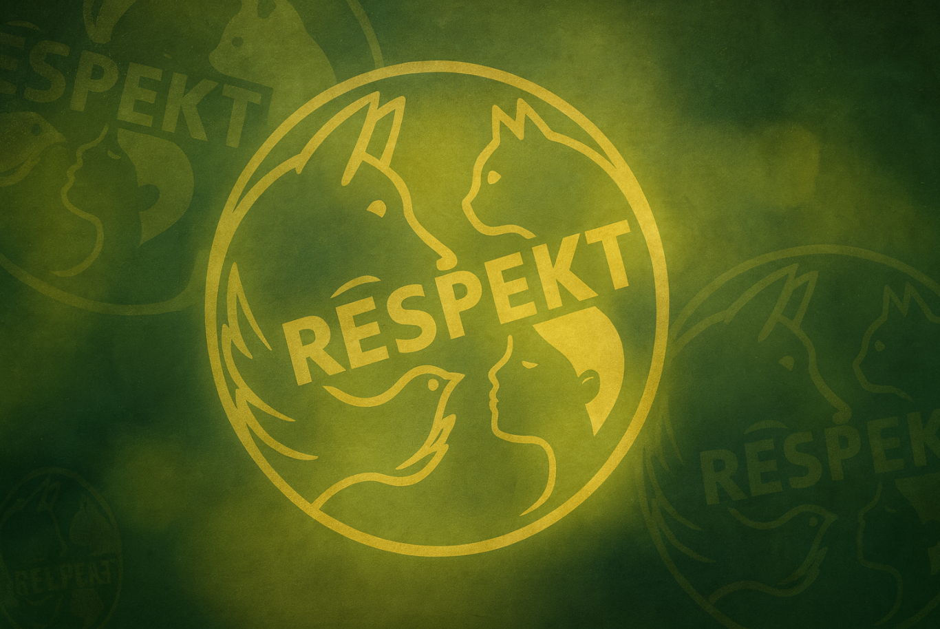 Logo-Grafik Logo des Tierschutzvereins mit stilisierten Tieren und einer Person, umgeben von dem Wort "RESPEKT".