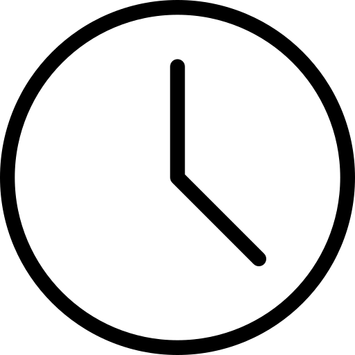 UhrIcon Schwarz-weißes Symbol einer Uhr mit Stunden- und Minutenzeiger.